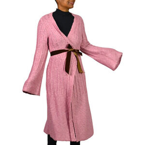 Plenty Tracy Reese Cardigan Sweater Duster Pink Wrap Long Knit Belt Sleeve Large